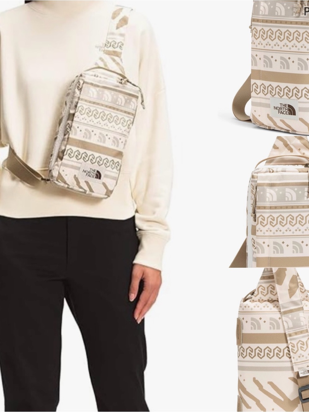 The North Face Beige Patterned Crossbody Sling Bag